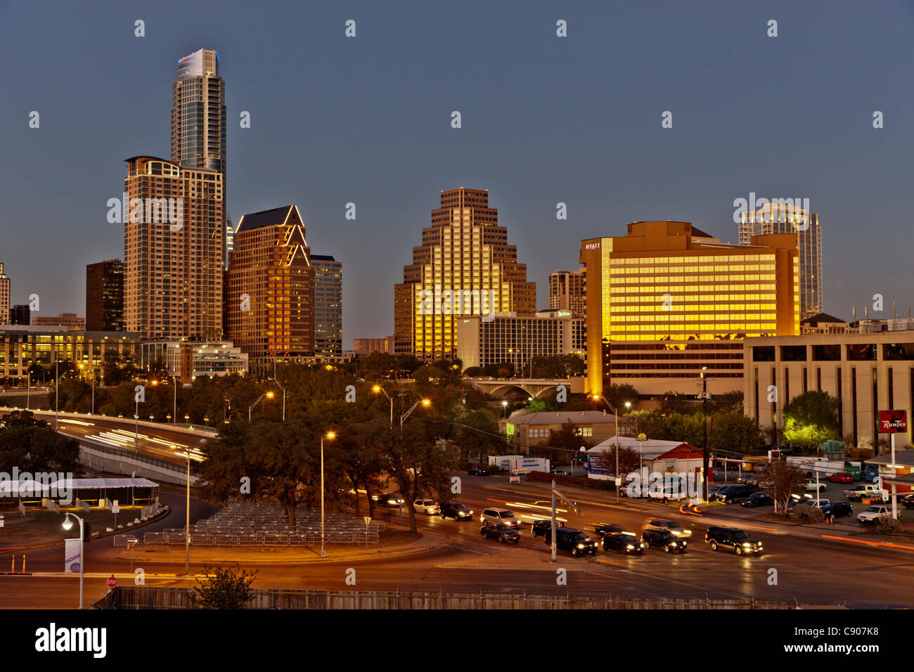 Austin, Stadtbild, bei Sonnenuntergang Stockfoto