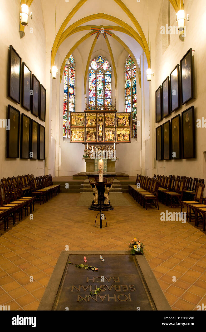 Grab von Johann Sebastian Bach in die Thomaskirche, Leipzig, Sachsen, Deutschland, Europa Stockfoto