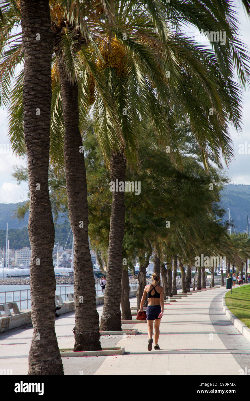 Sportliche Leben der Frau zu Fuß Palma De Mallorca-Mallorca-Balearen-Insel-Spanien-Europa Stockfoto
