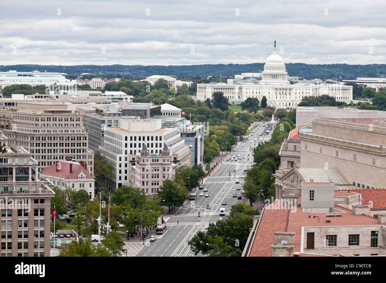 Capitol, Pennsylvania Avenue, Blick von der alten Post, Washington, District Of Columbia, Vereinigte Staaten von Amerika, USA Stockfoto