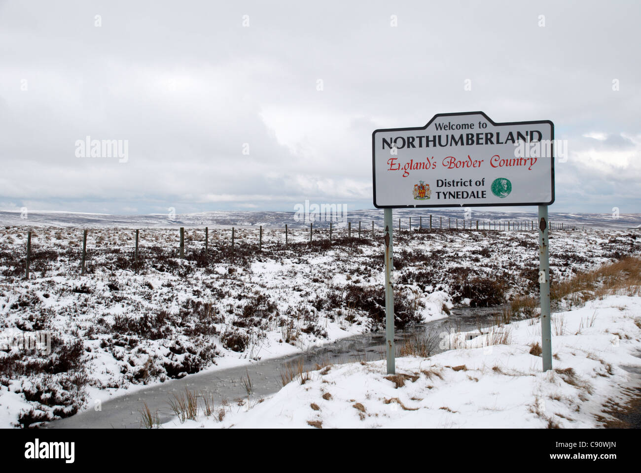 Northumberland, England hat Hochmoor und Regionen wie diese haben häufig Schnee im Winter. Stockfoto