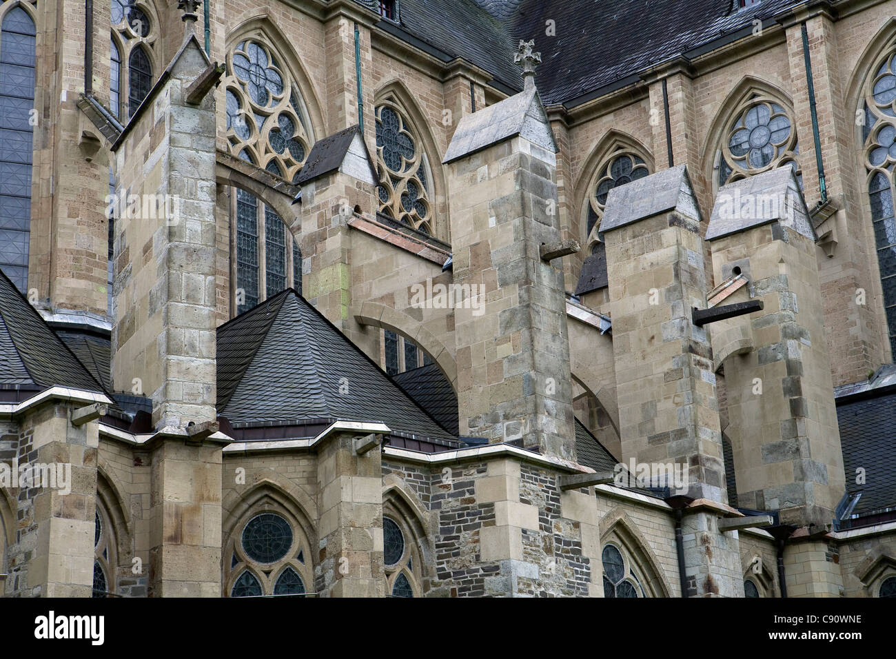 Außenansicht des Altenberger Doms, ein ehemaliges Zisterzienserkloster, Altenberg, Bergisches Land, Nordrhein-Westfalen, Deutschland Stockfoto