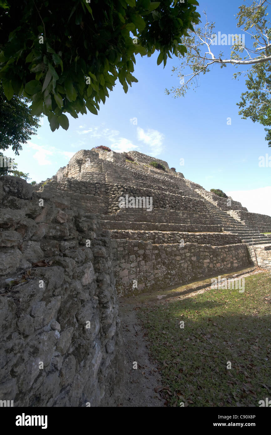 Costa Maya ist eine kleine Region an der Küste von Quintana Roo und ein Ort der Maya-Ruinen und Tempel der Pyramide. Stockfoto