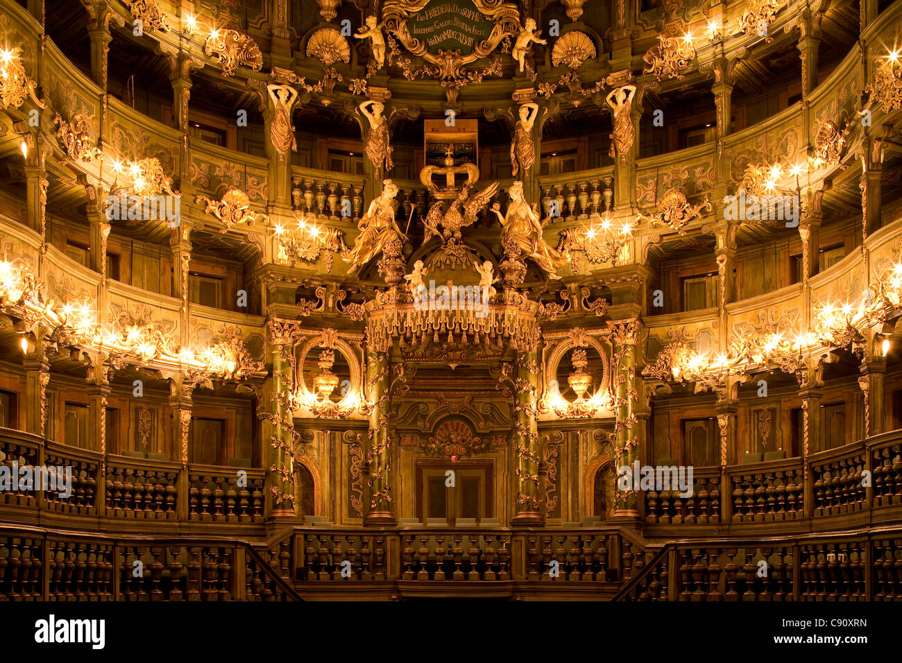 Innenansicht des Markgrafen des Opera House, einem barocken Opernhaus, Bayreuth, Bayern, Deutschland, Europa Stockfoto