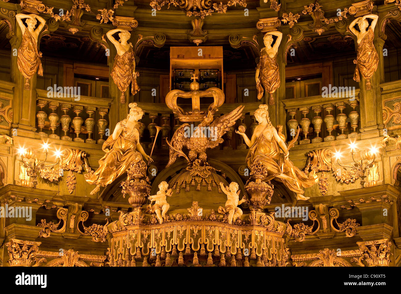 Innenansicht des Markgrafen des Opera House, einem barocken Opernhaus, Bayreuth, Bayern, Deutschland, Europa Stockfoto