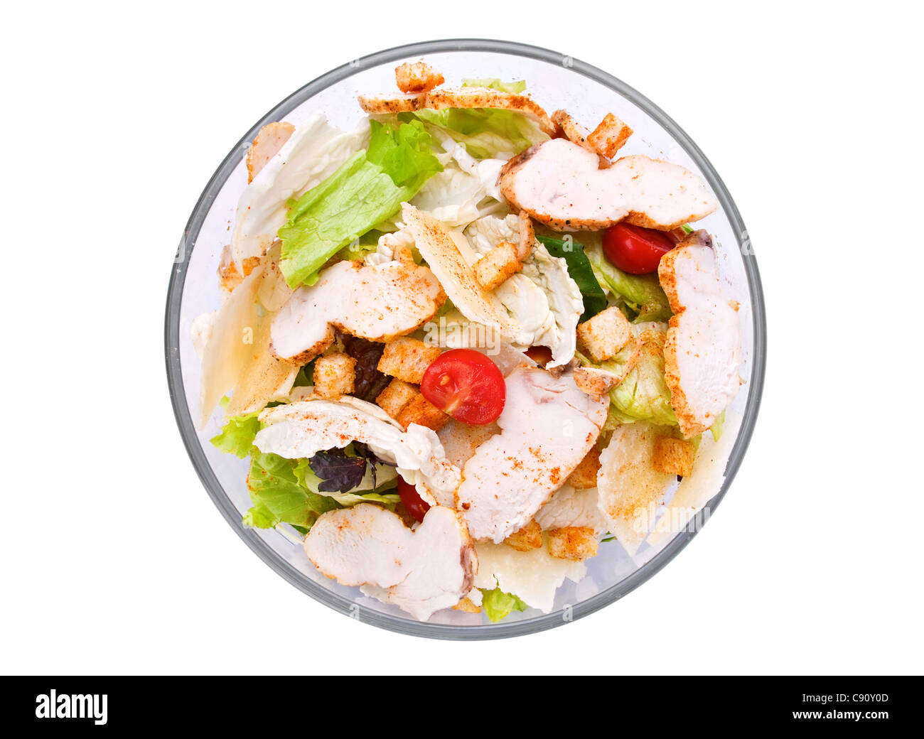 Salat "Caesar" mit weißes Huhn Fleisch closeup Stockfoto