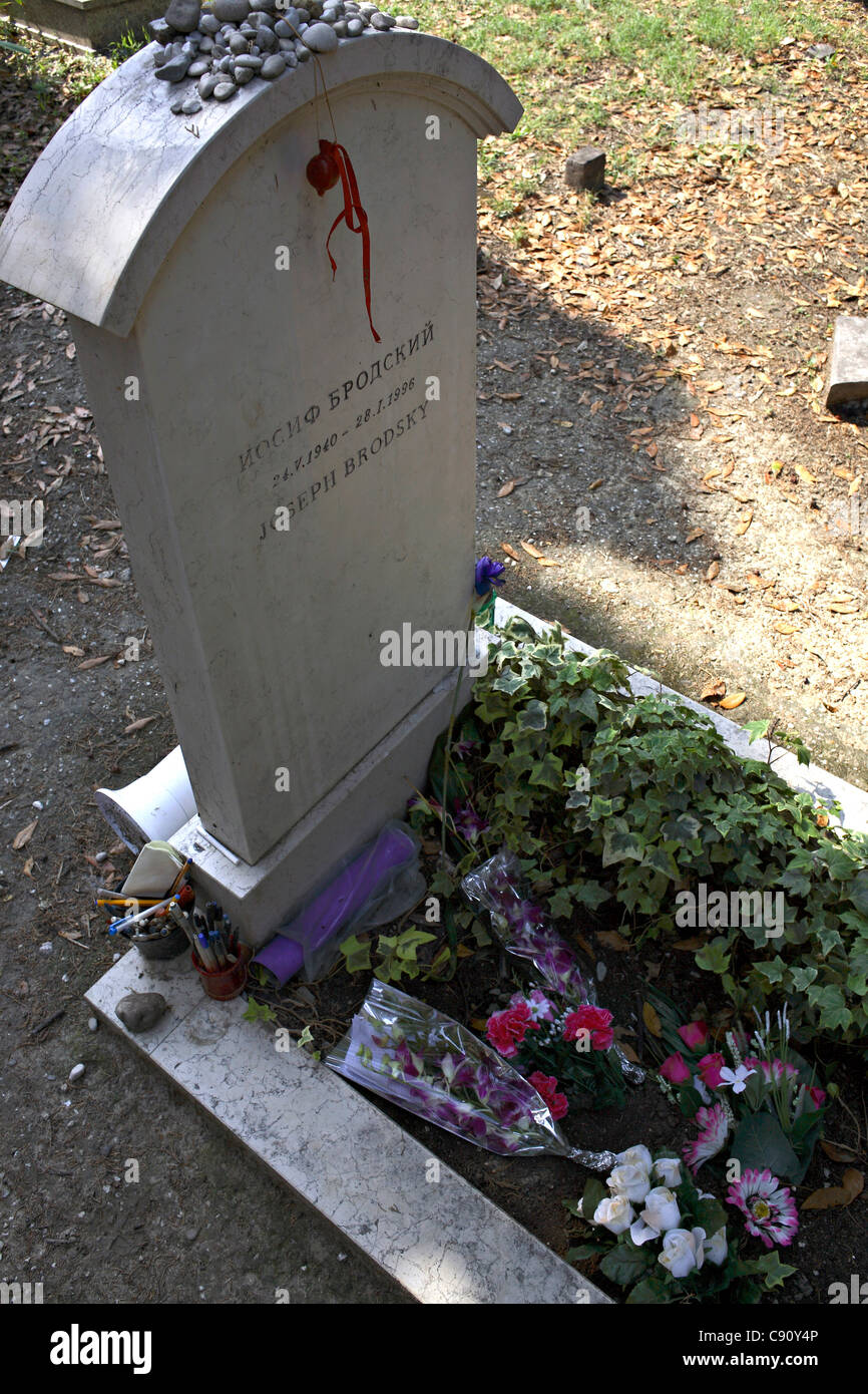 Grabstein Grab Autor Joseph Brodsky San Michele Friedhof Venedig Italien Stockfoto
