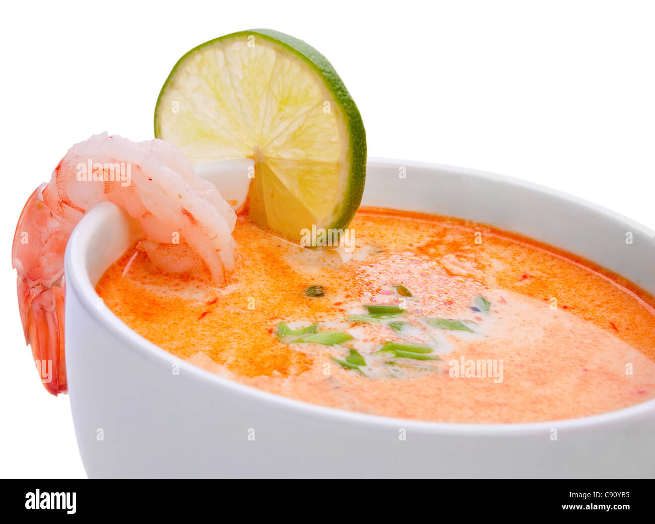 Suppe mit Meeresfrüchten und Garnelen closeup Stockfoto