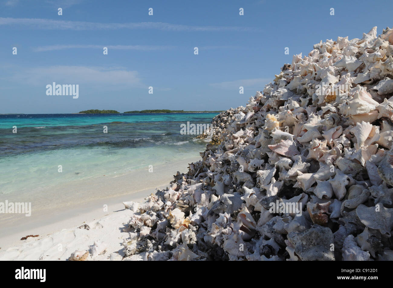 Muscheln sind ein wertvolles gut, das aus dem Meer um die Inseln wie Crasqui Island, eine der vielen Inseln geerntet Stockfoto