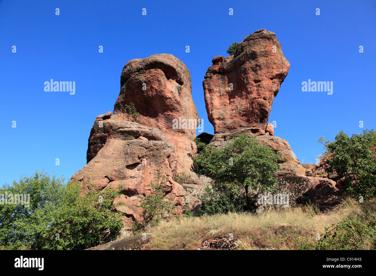 Die Belogradshik Felsen sind eine Gruppe von bizarr geformten Felsformationen aus Sandstein Kalkstein und Konglomerat auf dem Balkan Stockfoto