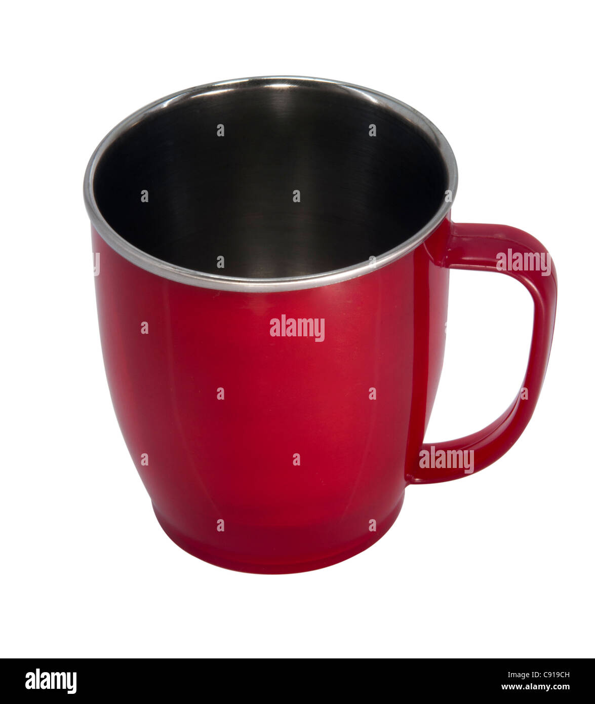 Rote Tasse oder einen Becher isoliert auf einem weißen Hintergrund Stockfoto