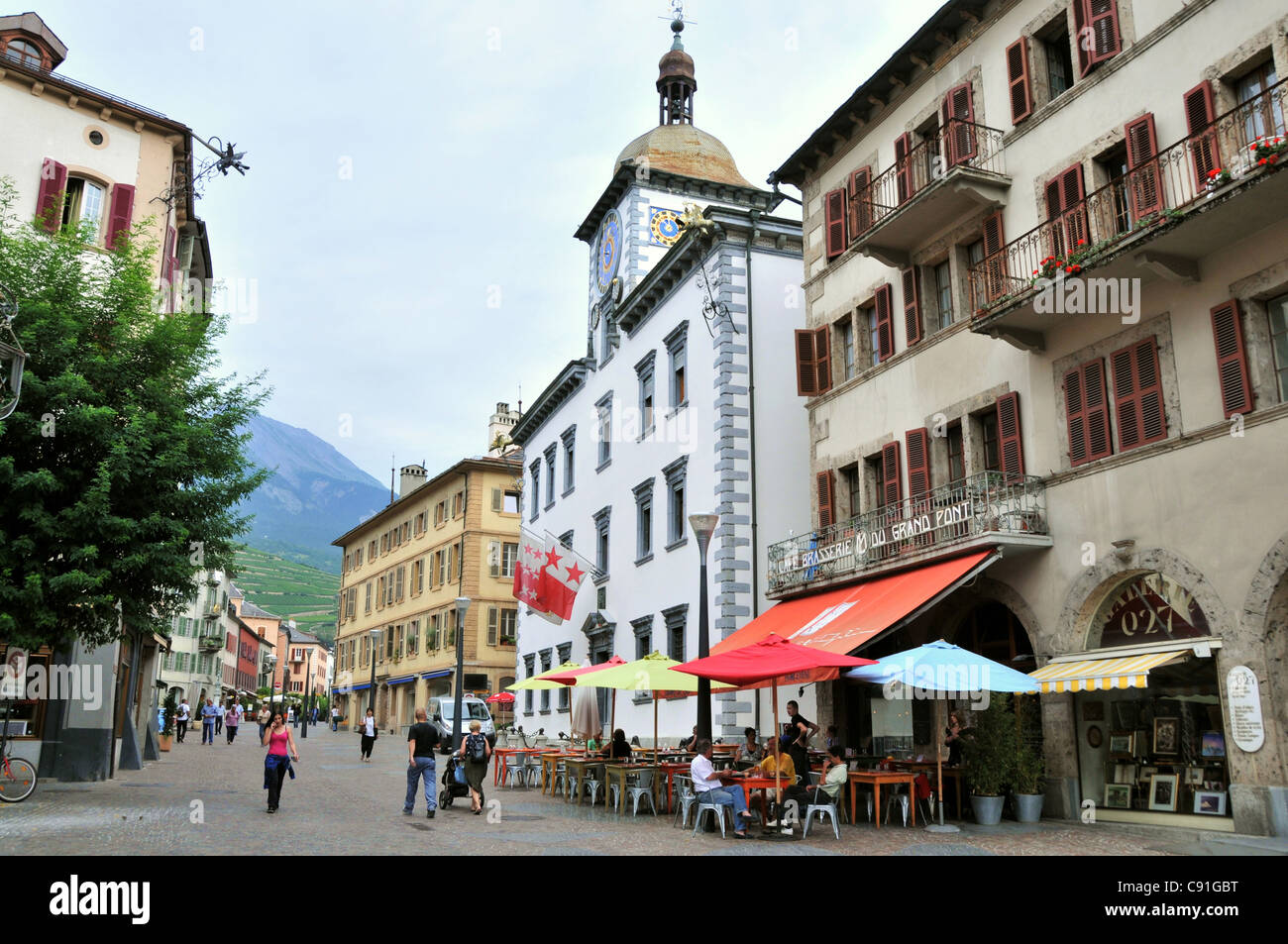 Rathaus in der alten Stadt, Sion, Kanton Wallis, Schweiz Stockfoto