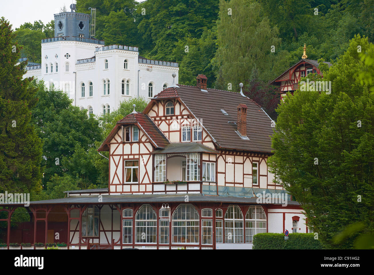 Haus der Kunst, Balmoral Castle, Fachwerkhaus, Bad Ems ein der Lahn, Bad Ems an der Lahn, Rheinland-Pfalz, Deutschland, Europa Stockfoto