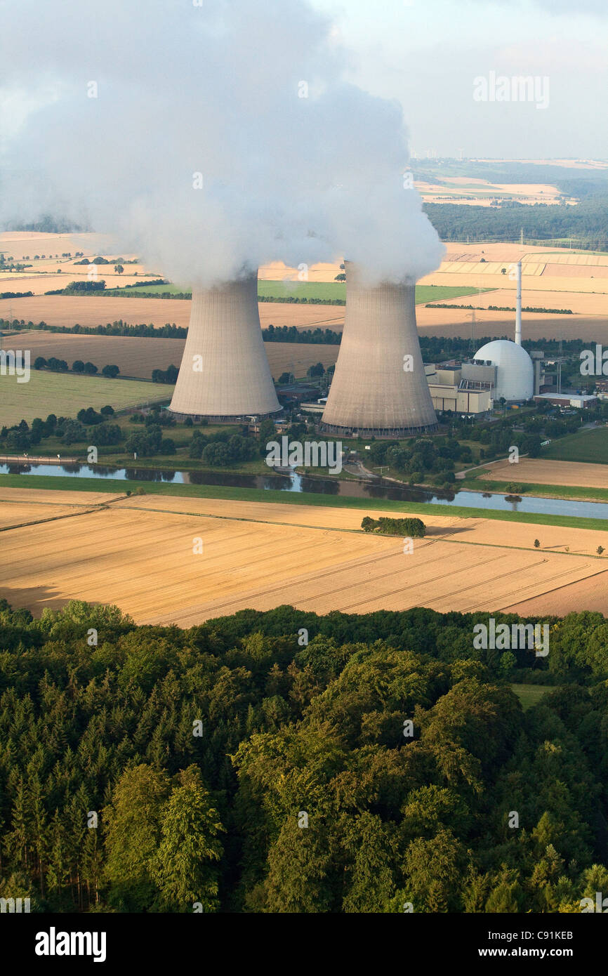 Luftbild des Kernkraftwerks Grohnde, Weser gelegen, Niedersachsen, Deutschland Stockfoto