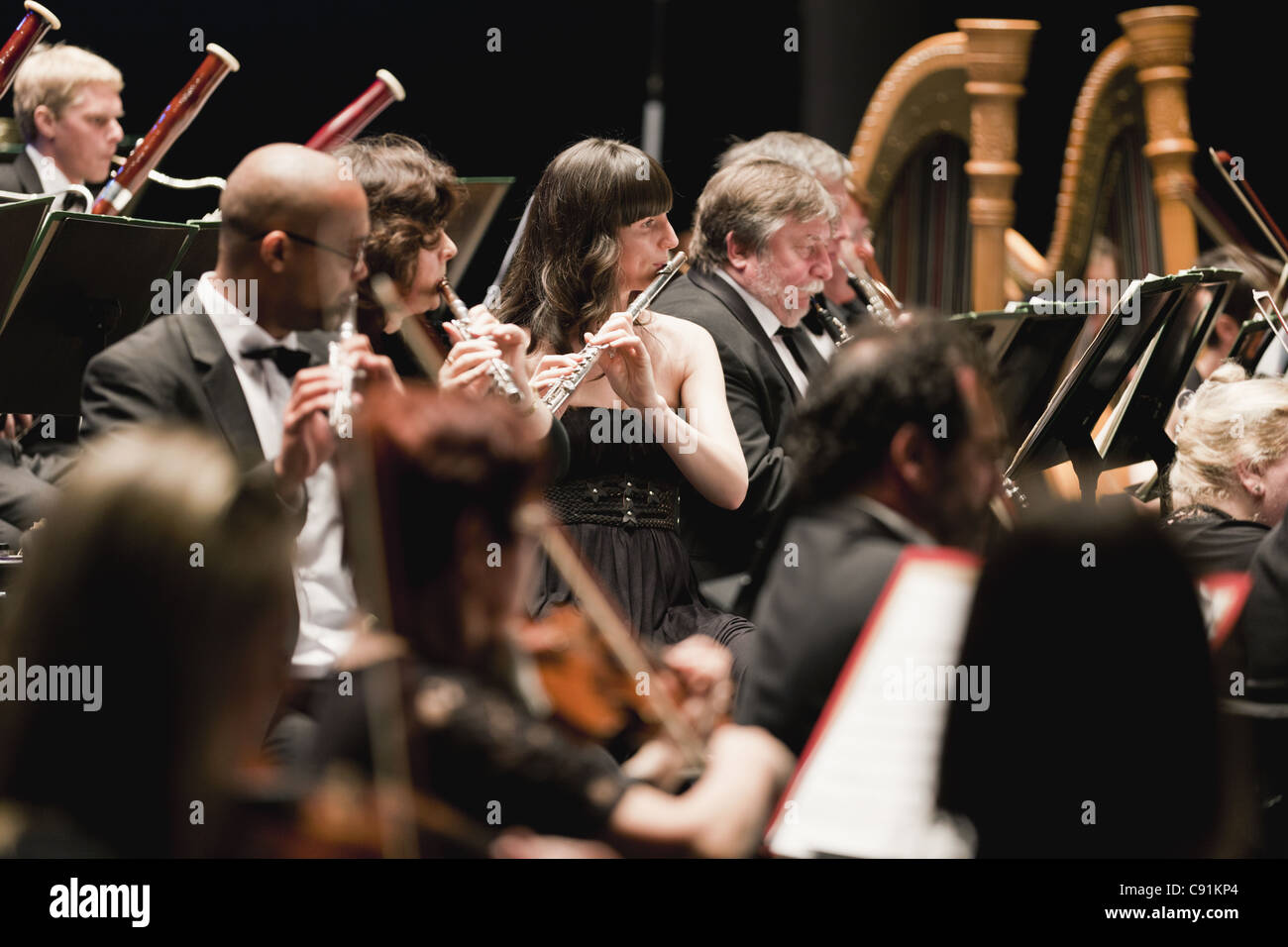 Winde-Abschnitt im Orchester Stockfoto