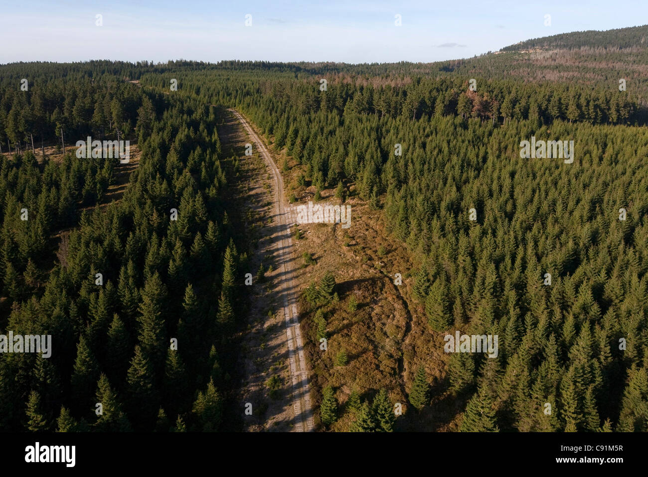 Luftbild der ehemaligen innerdeutschen Grenze in der Nähe von Gartow im Wendland, Niedersachsen, Deutschland Stockfoto