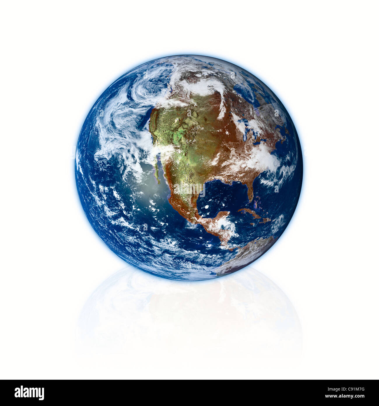 3D Erde auf weißem Hintergrund. Prototyp von Nasa-Website. Stockfoto