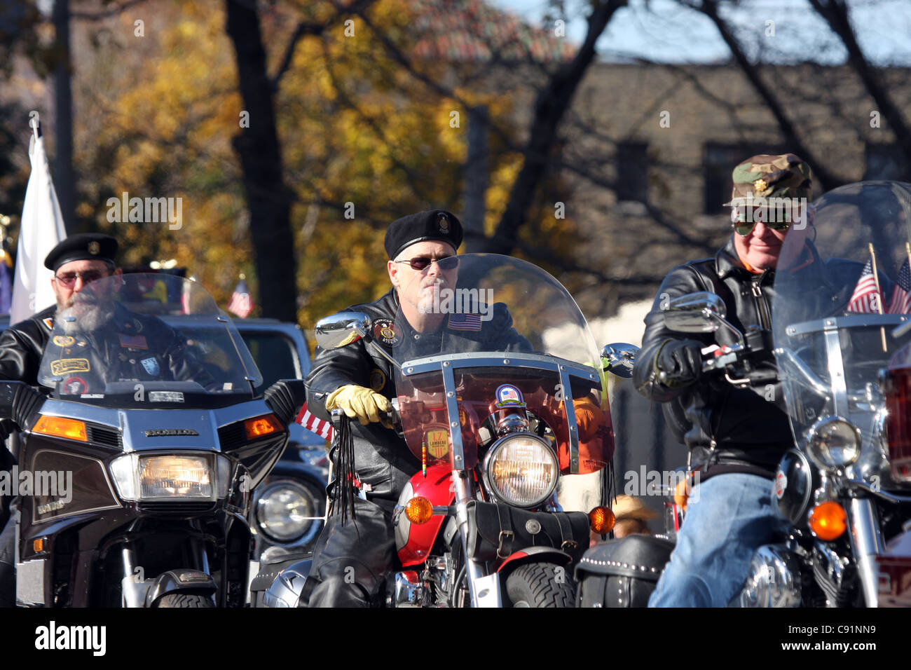 Veteran Parade Milwaukee Wisconsin Motorradfahrer Stockfoto