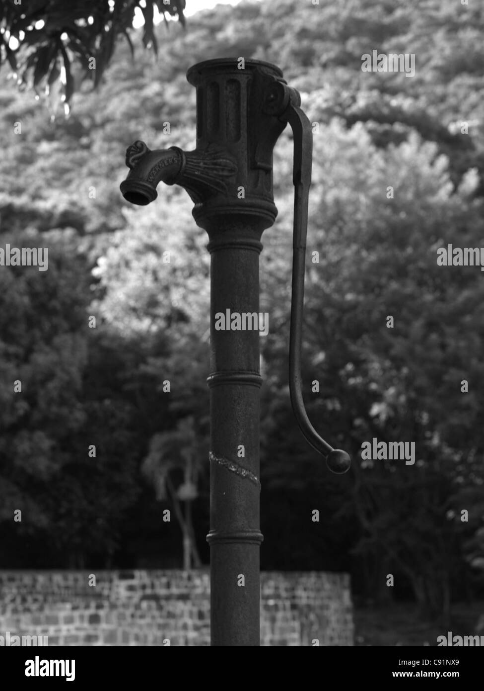 Eine alte Wasserpumpe in Fort Shirley, Cabrits National Park, Commonwealth of Dominica. Stockfoto