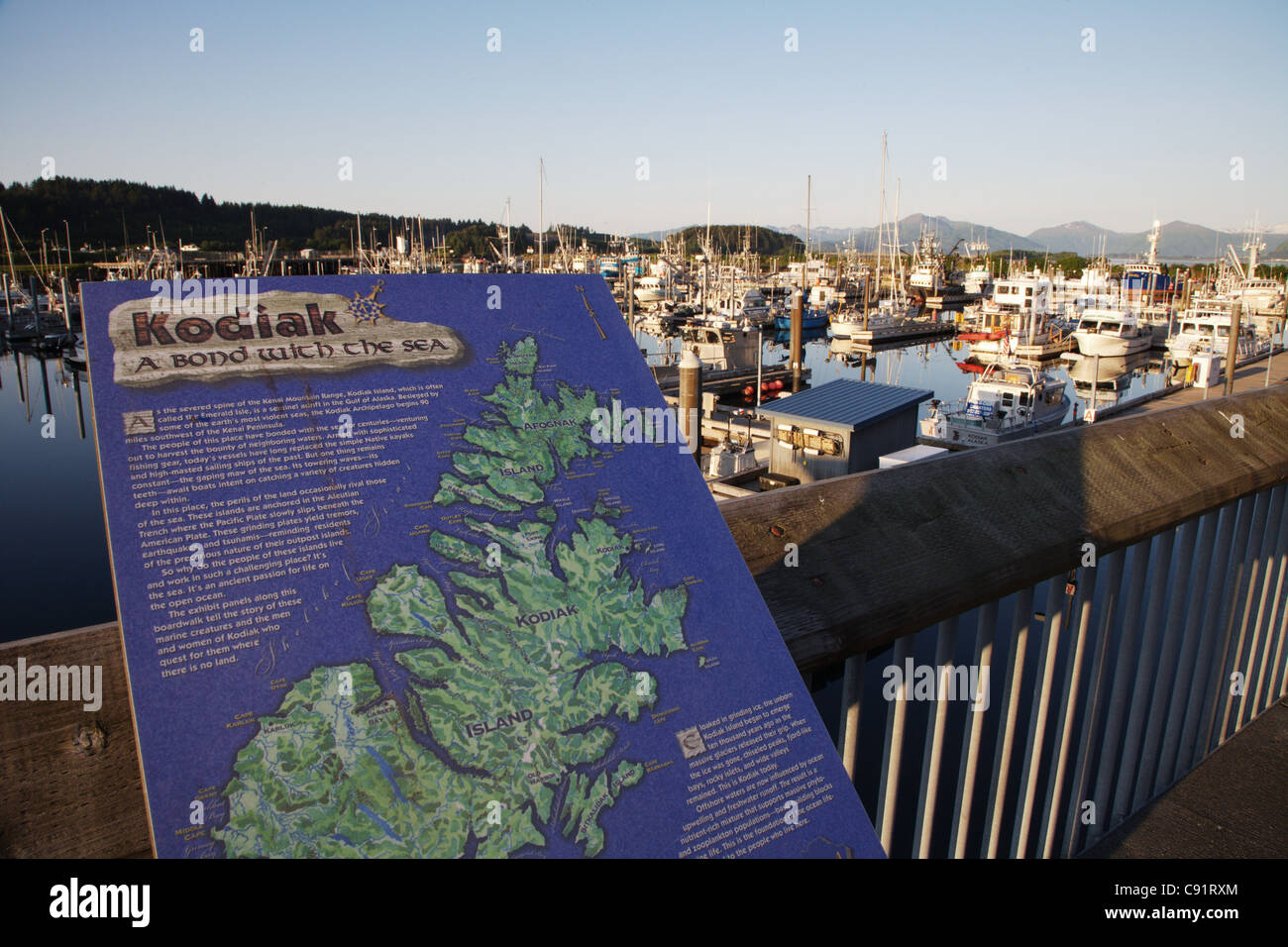 Kodiak Alaska kleinen Bootshafen Angelgewässer Küstenwache Website Stockfoto