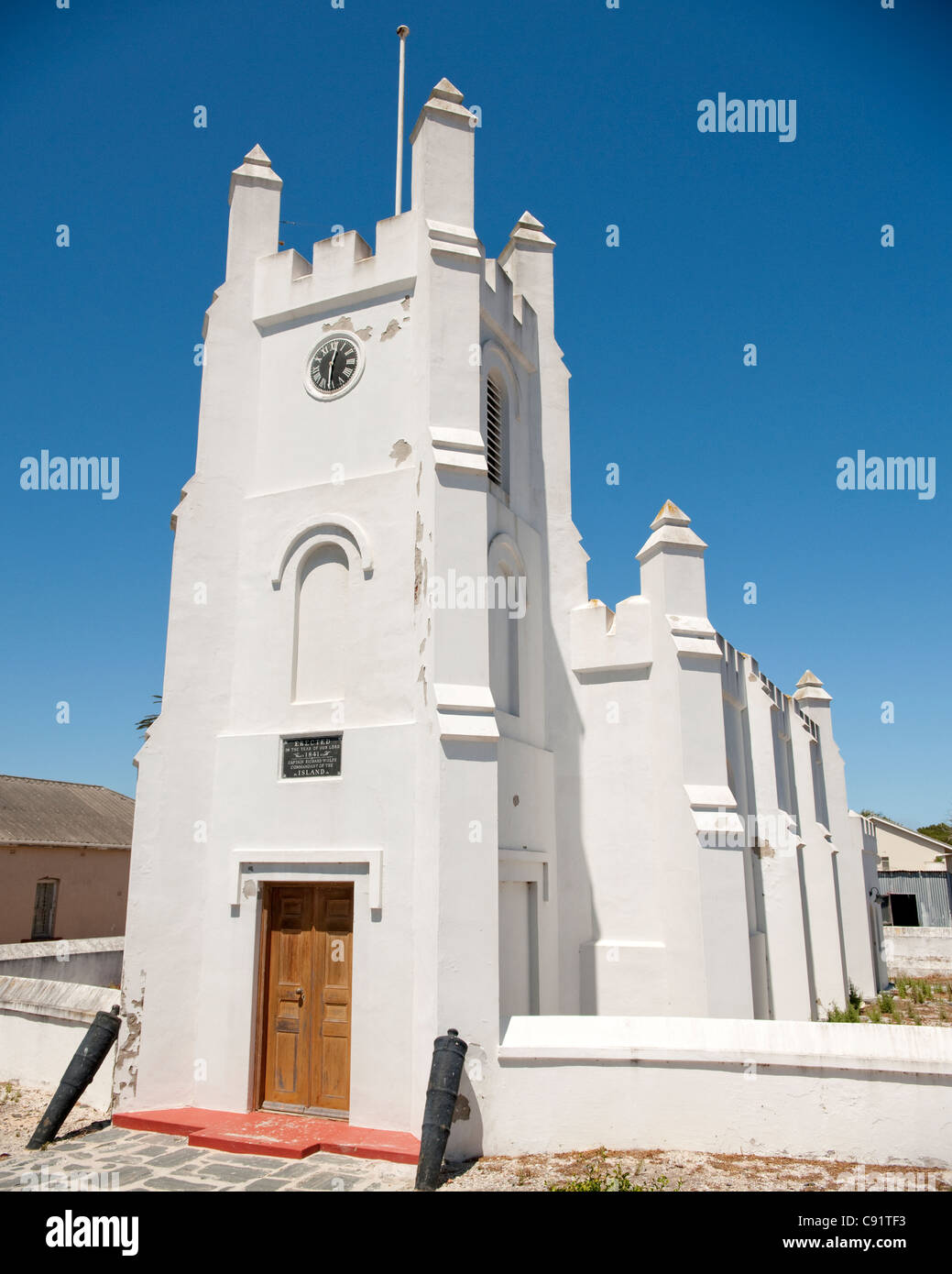 Die anglikanische oder Garrison Church auf Robben Island aus Kapstadt in Südafrika entstand 1841 und noch Reste im Einsatz Stockfoto