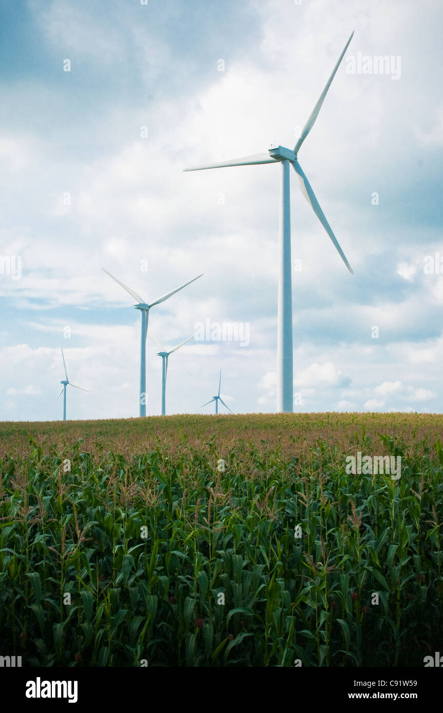 Windpark Energie Turbine.  Eine Antwort auf die globale Erwärmung. Stockfoto
