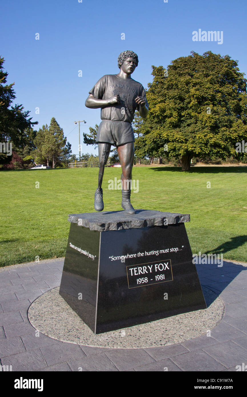 Im Beacon Hill Park ist ein Denkmal für die Marathonläufer Terry Fox, die jung starben. Vancouver Island, Kanada. Stockfoto