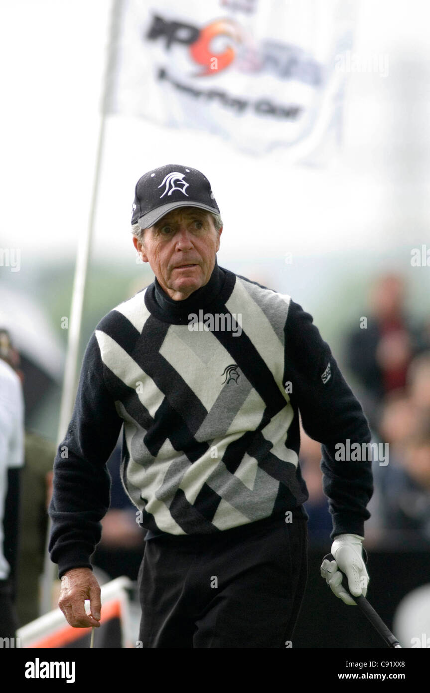 Gary Player Südafrikas Teilnahme an der Gründungsversammlung PowerPlay Golf Zündung Veranstaltung im Jahr 2010 an das Celtic Manor. Stockfoto