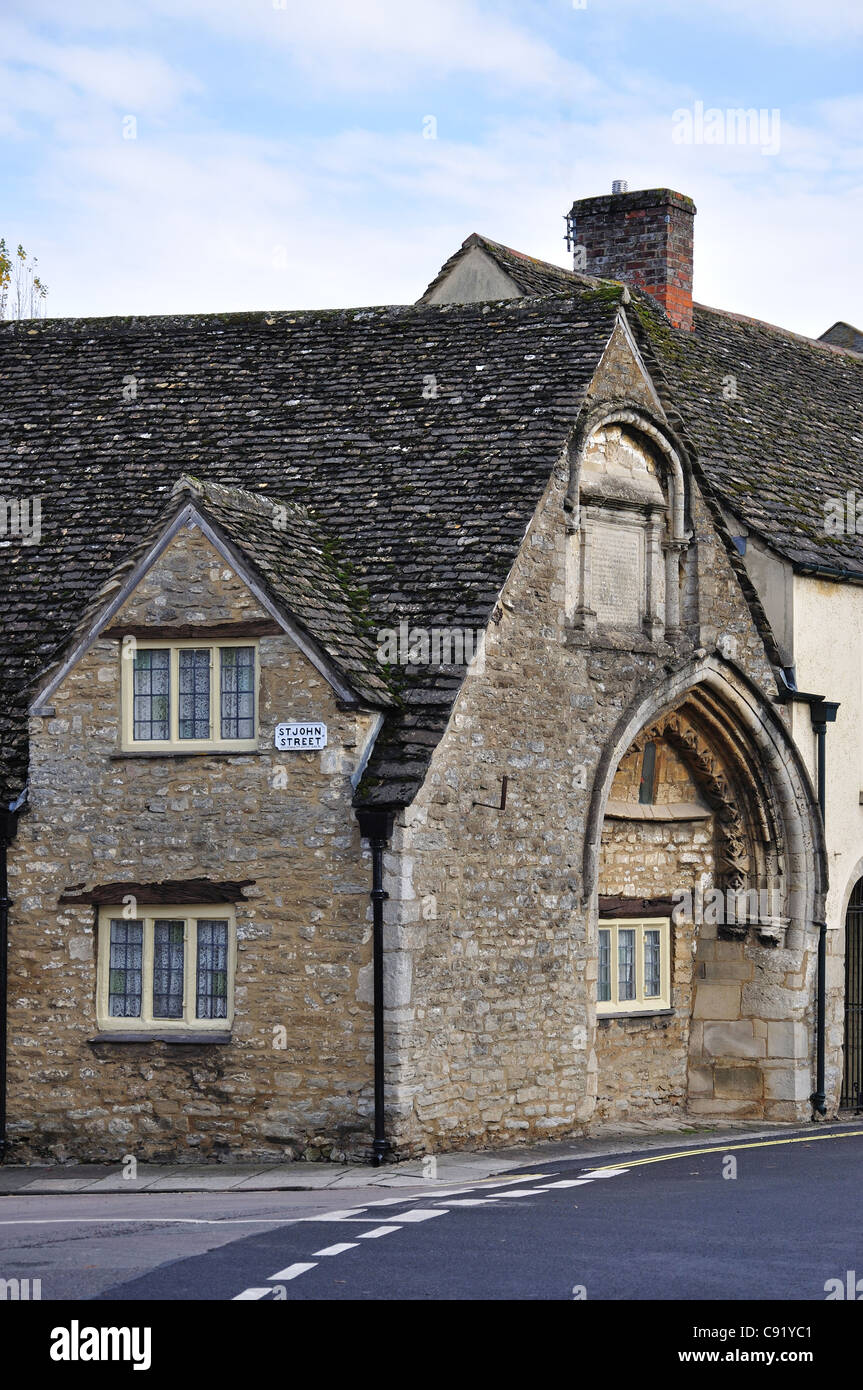 St John's Armenhäuser, High Street, Malmesbury, Wiltshire, England, Vereinigtes Königreich Stockfoto