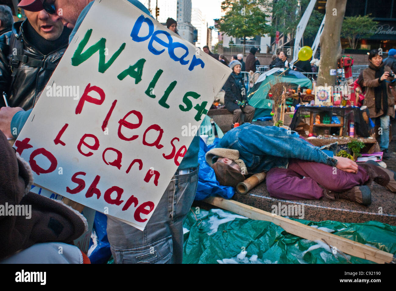 Occupy Wall Street OWS Protest Demo, Zuccotti Park, Manhattan, NYC Stockfoto