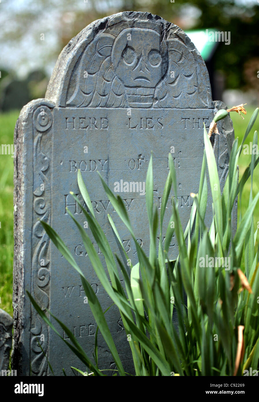 Boston hat viele historische Grabstätten stammen bis ins 18. Jahrhundert zurück und Gräber der Gründerfamilien enthalten Stockfoto