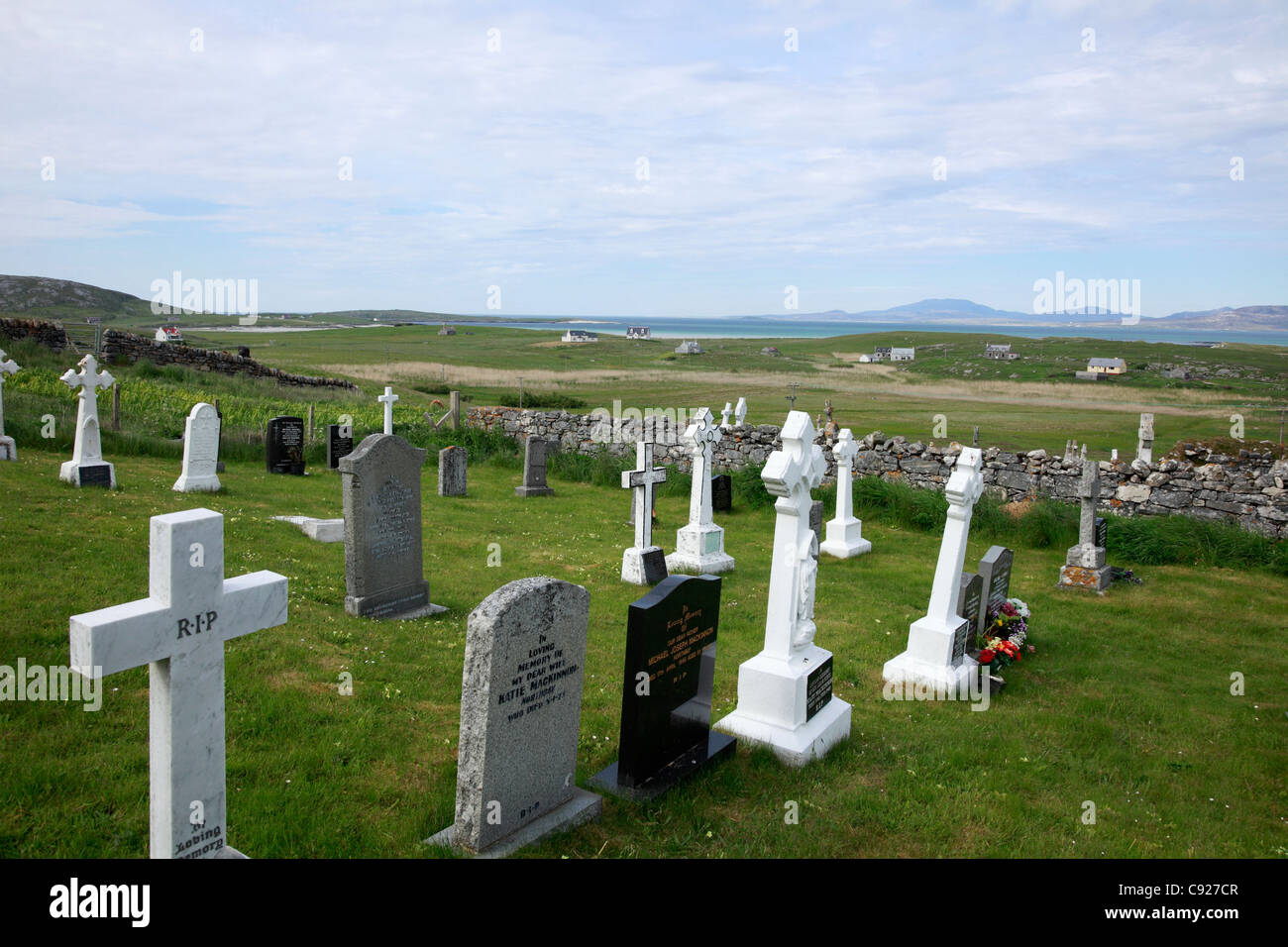 Einen abgelegenen Friedhof auf der Insel Barra in den äußeren Hebriden, Schottland. Stockfoto