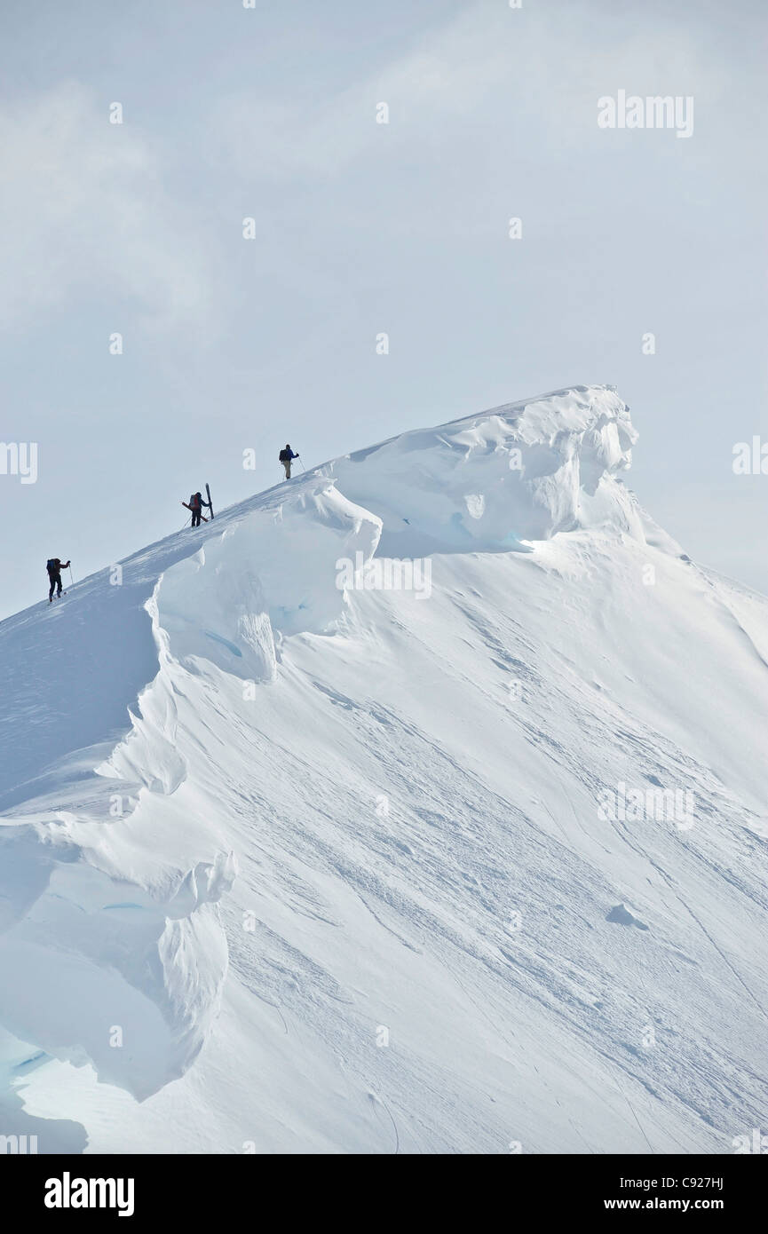 Backcountry Skifahrer auf den Grat PMS Bowl im Turnagain Pass, Chugach National Forest Yunan Alaska, Winter Stockfoto