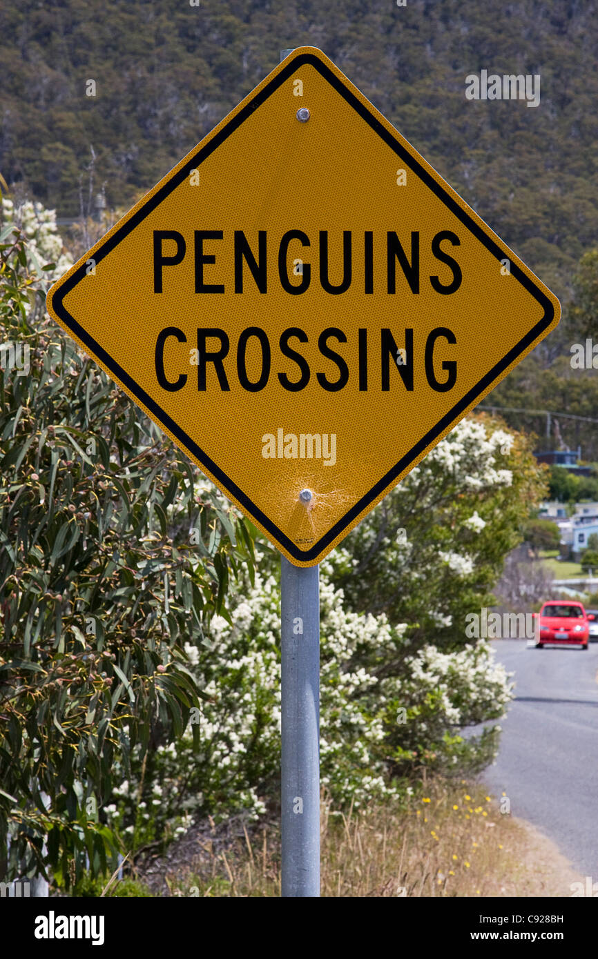 Australien, Tasmanien, Tasman Halbinsel, Doo Town Pinguine Crossing Zeichen Stockfoto