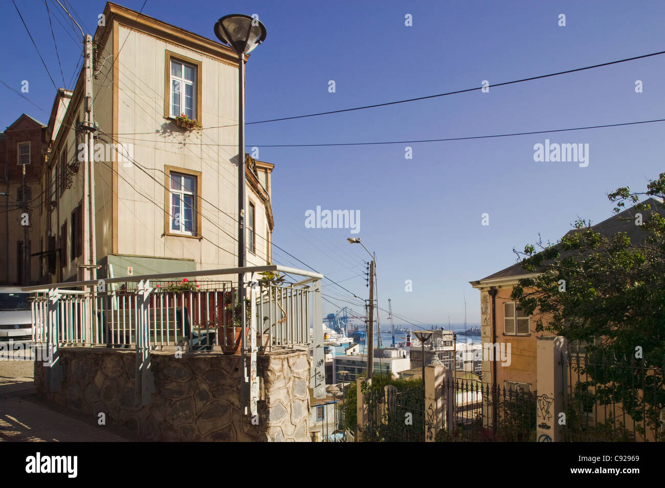 Chile, Valparaiso, Häuser am Cerro Concepcion Stockfoto