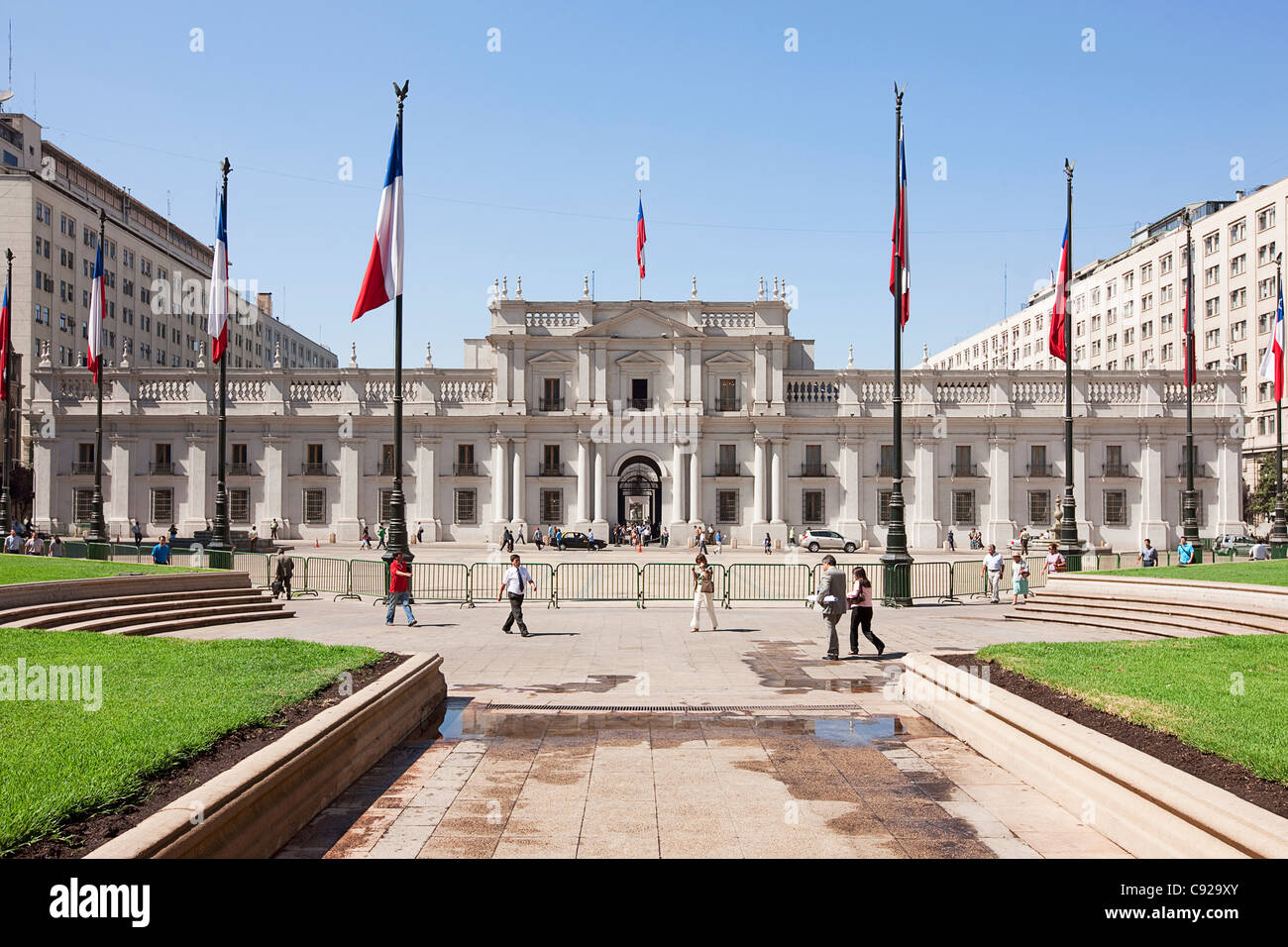 Chile, Santiago, Plaza De La Constitución, Palacio De La Moneda, Sitz des Präsidenten der Republik Chile Stockfoto