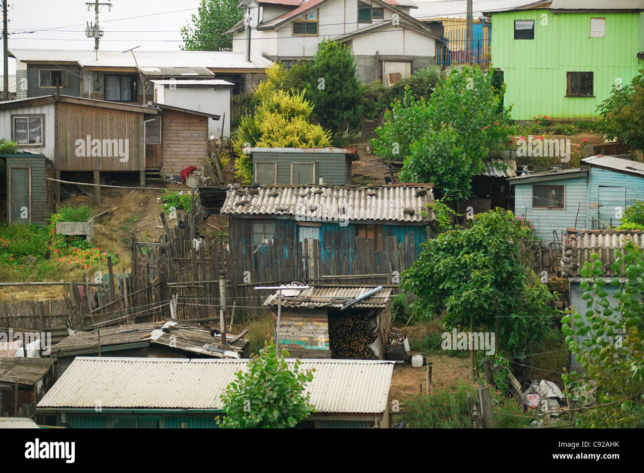 Chile, Häuser im Bergbau Stadt Lota, in der Nähe von Concepcion Stockfoto