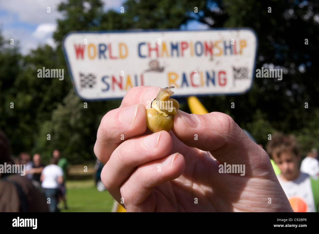 Die schrulligen jährliche Snail Racing Weltmeisterschaft, in Congham, Norfolk, England Stockfoto