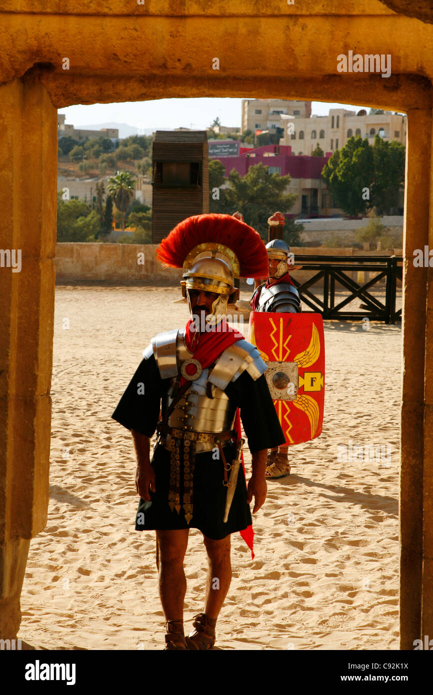 Roman Army Show im Hippodrom, Jerash, Jordanien. Stockfoto