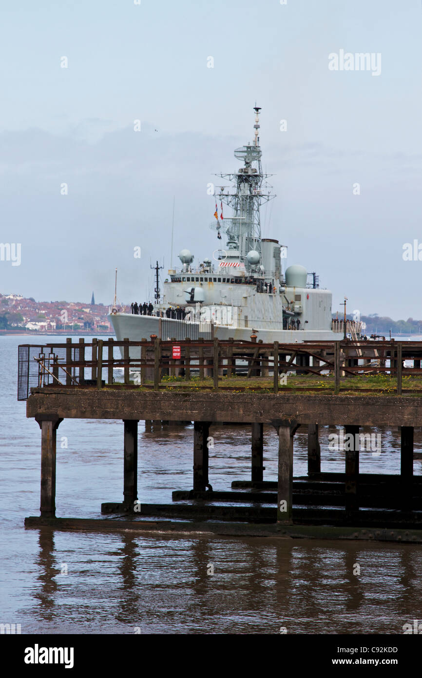 Kanadische Kriegsschiff Stammzellenreserve ATHABASKAN Ankunft in Liverpool, für einen kurzen Besuch Stockfoto