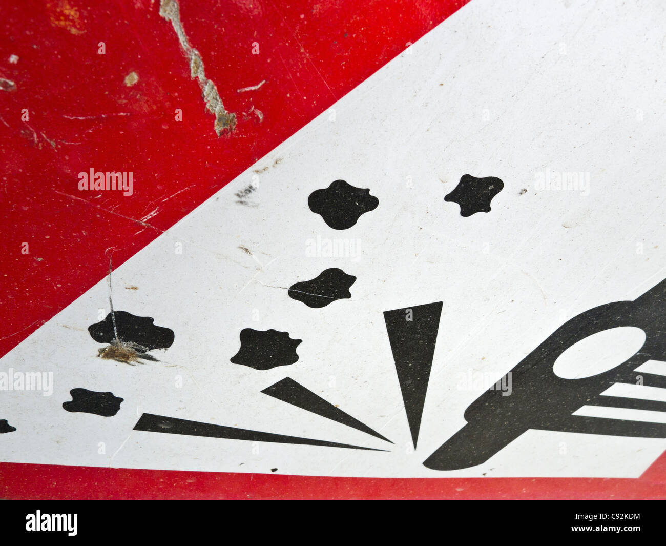 Losen Splitt Warnung Straßenschild. Stockfoto