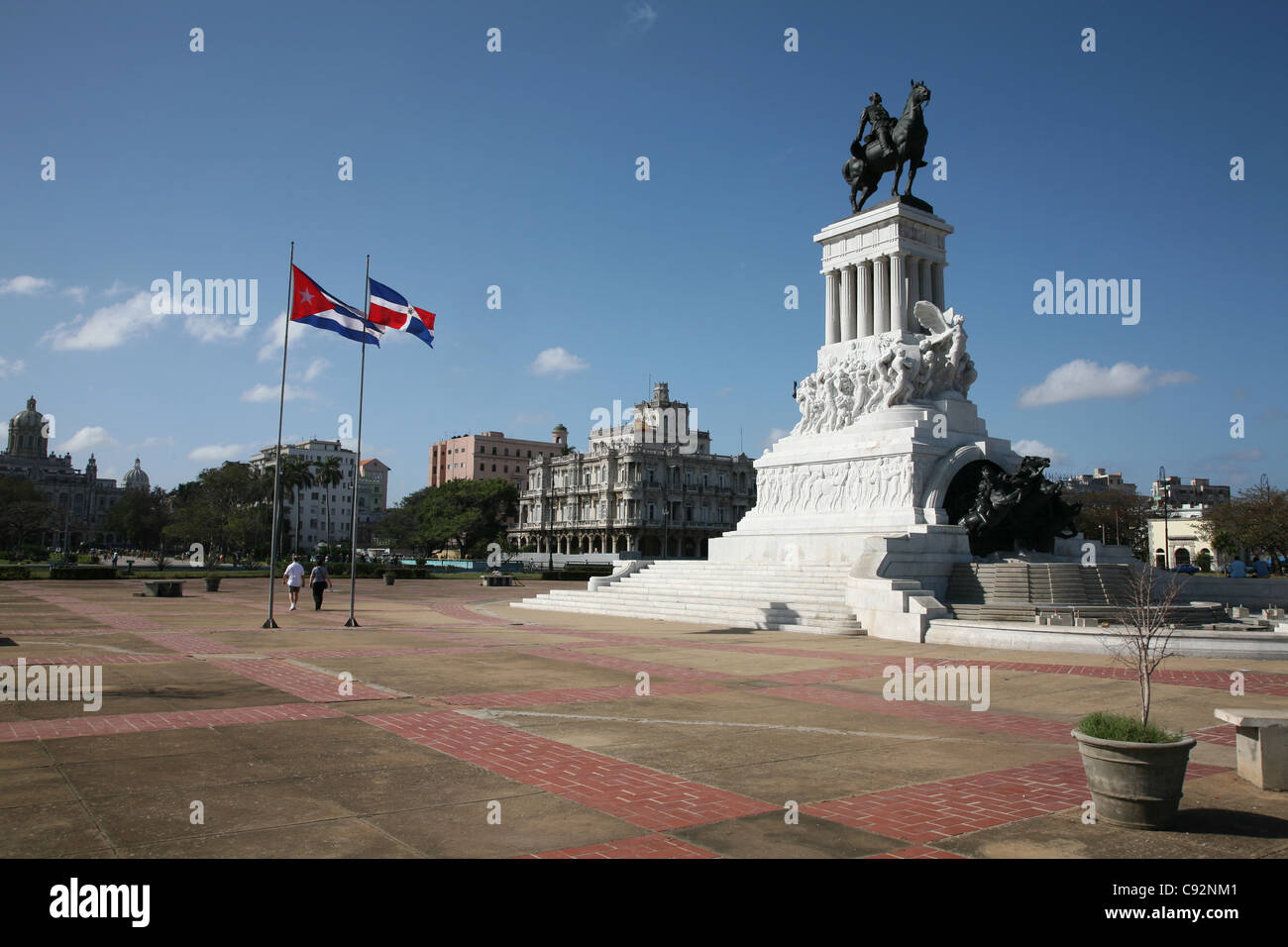 Reiterdenkmal für Dominikanische militärischer Held Maximo Gomez am Malecon in Havanna, Kuba. Stockfoto