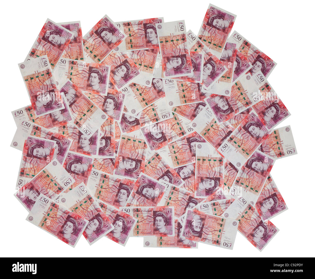 50 Pfund britische Währung Banknoten £50 Bar reichen wohlhabenden Druckbogenanzeige Stockfoto