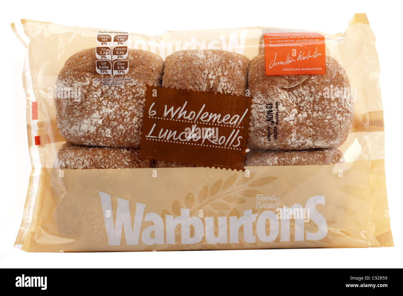 Paket von sechs Jonathan Warburton Vollkorn Mittagessen Brötchen vom 13. November Stockfoto