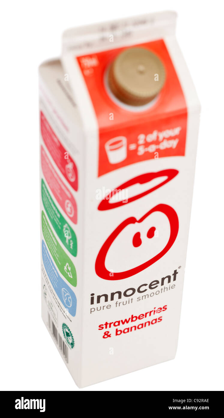 Karton mit unschuldigen Erdbeeren und Bananen Geschmack Stockfoto