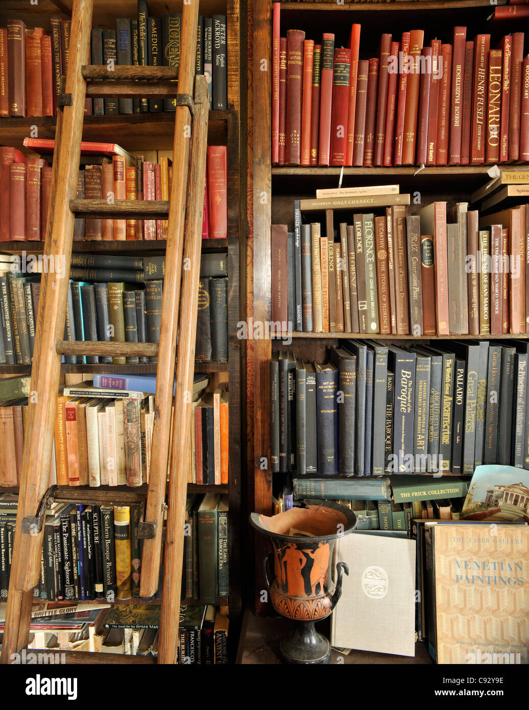 Die Bibliothek in Plas Teg ist Heimat der Besitzer beeindruckende Sammlung der Kunstgeschichte Bücher und Artefakte. Stockfoto