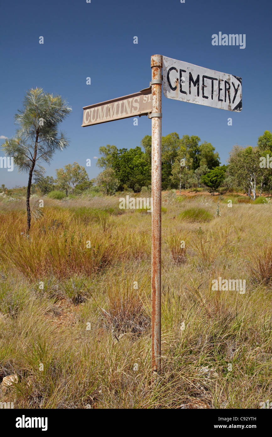 Friedhof-Schild am alten Halls Creek, Kimberley-Region, Western Australia, Australien Stockfoto