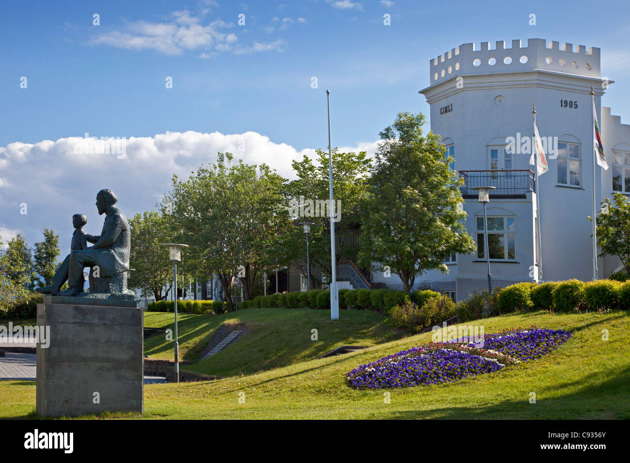 Das historische Gebäude von Gimli wurde 1905 von Ingenieur Knud Zimsen, später Bürgermeister von Reykjavik wurde, gebaut. Stockfoto