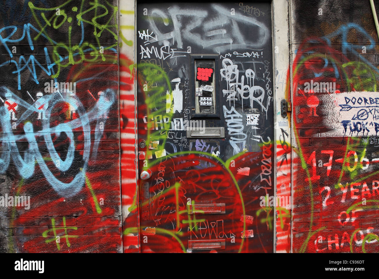 Graffiti auf Außenseite des letzten bleiben Kniebeugen in Amsterdam, Niederlande Stockfoto