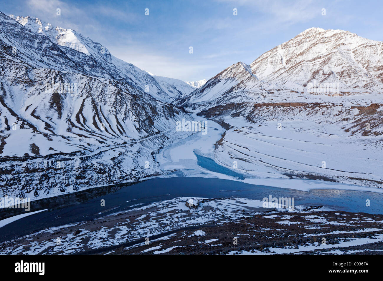 Indien, Ladakh, Nimmu. Der Mündung des Indus und Zanskar Flüsse kurz vor Nimmu. Stockfoto
